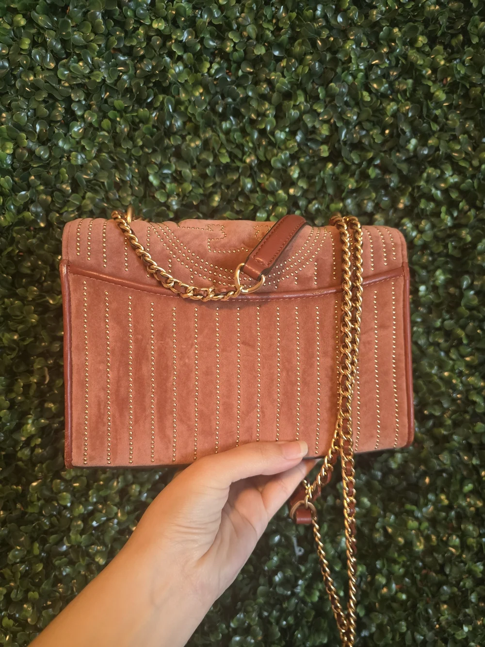 Tory Burch Fleming Suede Bag In Rust